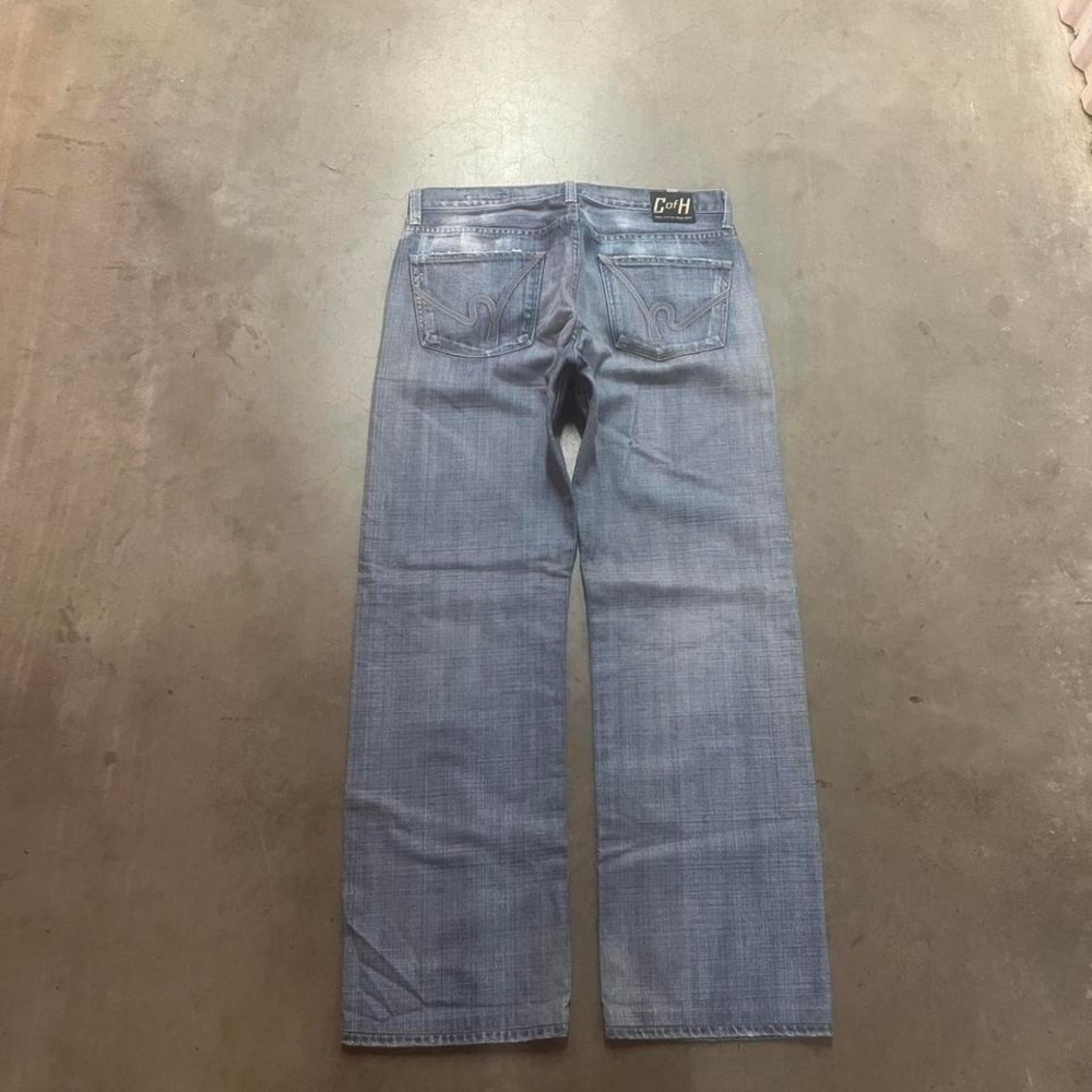 Y2K‎ citizens of humanity mens blue evans embroidered jeans bootcut wide leg 34